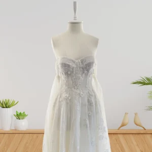 Romantic Wedding Gown with Corded Cotton Lace and Draped Bodice Design (Wedding Dress / Bridal)